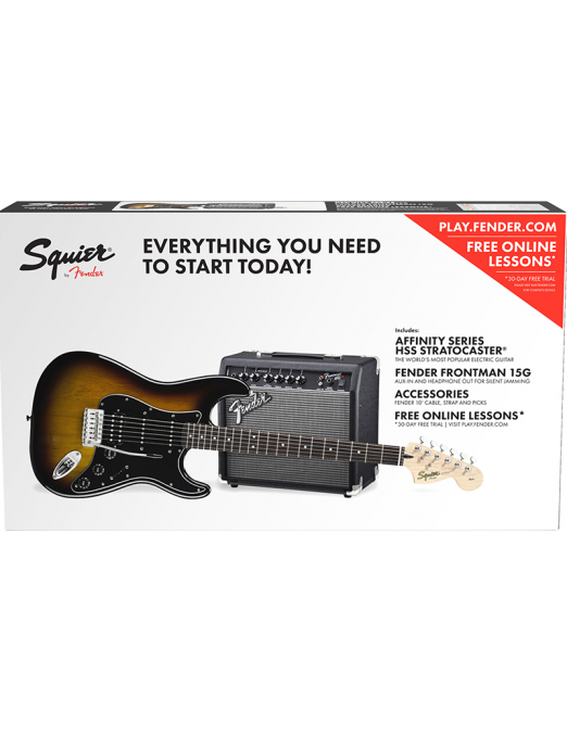 Squier® Fender® Pack Guitarra Eléctrica Squier Stratocaster® Affinity™ HSS Color: Brown Sunburst Squier® Fender® Pack Guitarra Eléctrica Squier Stratocaster® Affinity™ HSS Color: Brown Sunburst