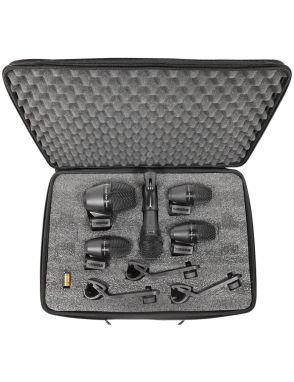 Shure® Micrófonos Batería PGA DRUMKIT5 Kit: 5 Micrófonos + 3 Clamp +1 Pinza + 5 Cables XLR y Case