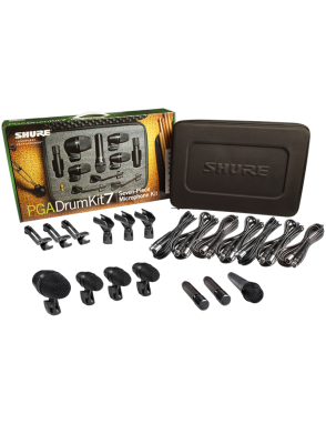 Shure® Micrófonos Batería PGA DRUMKIT7 Kit: 7 Micrófonos + 3 Clamp + 3 Pinzas + 7 Cables XLR y Case