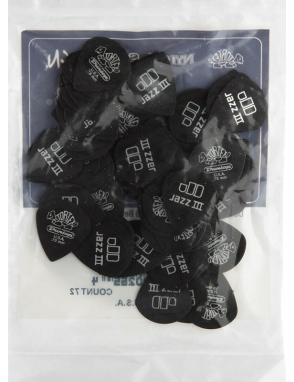 Dunlop® Uñetas Tortex® Pitch Black Jazz III 482 Calibre: .88 Color: Negro Bolsa: 72 Unidades