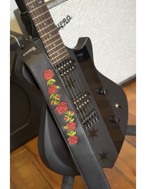 Basso® VINTAGE Correa Guitarra Flores Bordadas  6cm Largo: 145cm | Negro