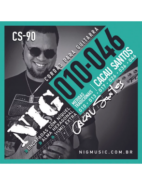 NIG® Cuerdas Guitarra Eléctrica 6 Cuerdas Signature Cacau Santos 10-46  Acero Níquel Extra : 1 Cuerda (1ra) y 1 Uñeta