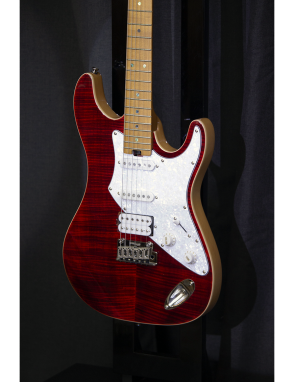 Aria® Guitarra Eléctrica 714-MK2 Fullerton Flamed Stratocaster® Style Color: Ruby Red