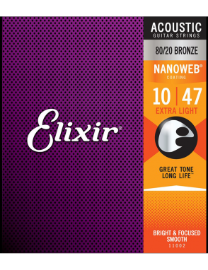 Elixir® Cuerdas Guitarra Acústica Folk 6 Cuerdas 11002 10-47 Extra Light Bronce 80/20 NANOWEB®