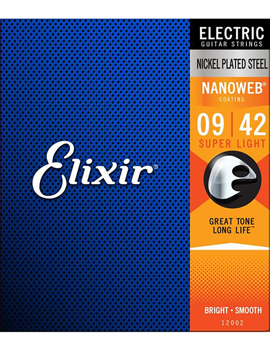 Elixir® Cuerdas Guitarra Eléctrica 6 Cuerdas 12002 9-42 Super Light Nickel Plated Steel NANOWEB®