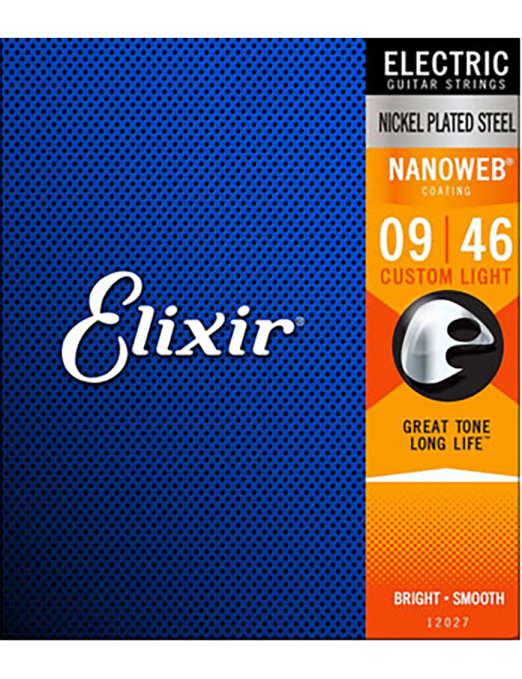 Elixir® Cuerdas Guitarra Eléctrica 6 Cuerdas 12027 9-46 Custom Light Nickel Plated Steel NANOWEB®