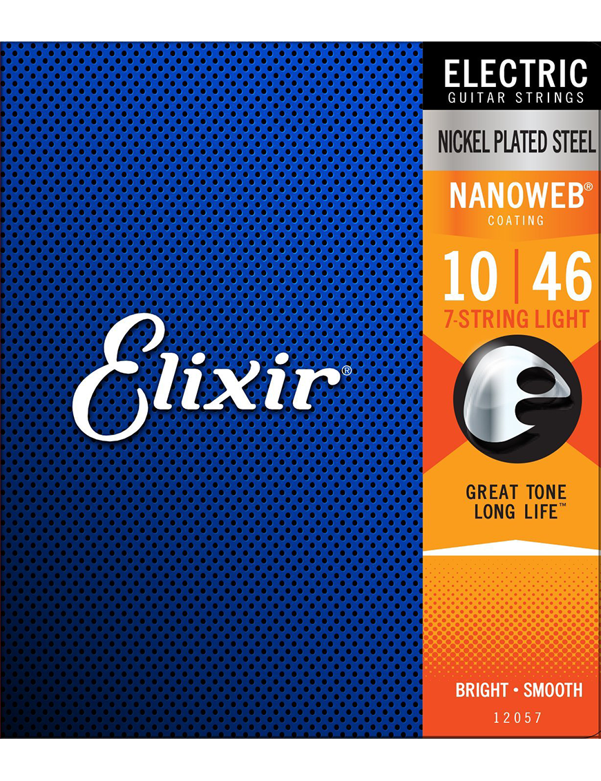 Elixir® Cuerdas Guitarra Eléctrica 7 Cuerdas 12057 Light 10-56 Nickel Plated Steel NANOWEB®