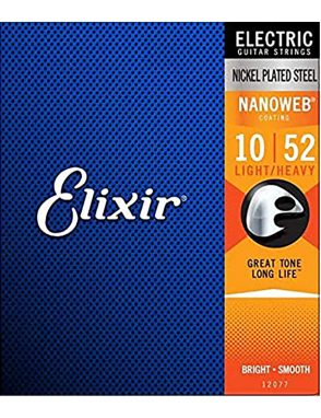 Elixir® Cuerdas Guitarra Eléctrica 6 Cuerdas 12077 10-52 Light Heavy Nickel Plated Steel NANOWEB®