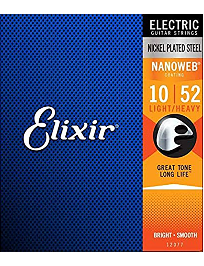 Elixir® Cuerdas Guitarra Eléctrica 6 Cuerdas 12077 10-52 Light Heavy Nickel Plated Steel NANOWEB®