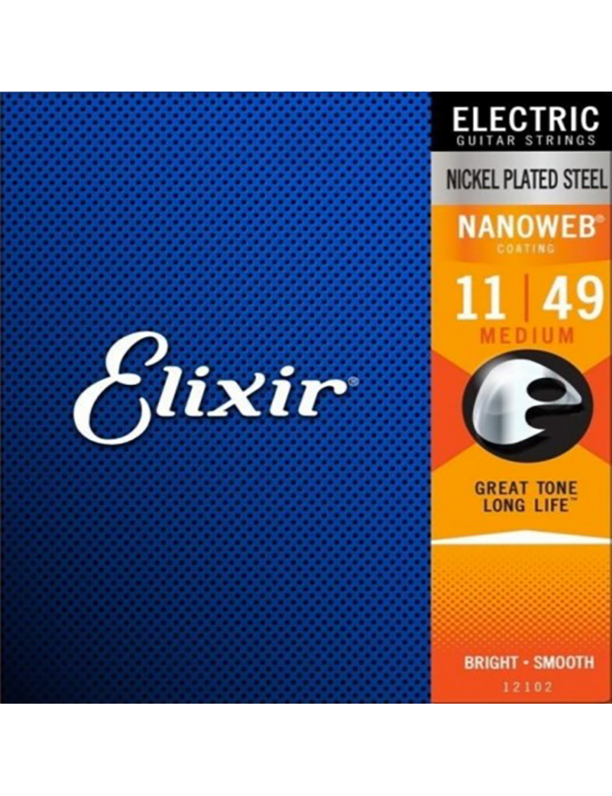 Elixir® Cuerdas Guitarra Eléctrica 6 Cuerdas 12102 11-49 Medium Nickel Plated Steel NANOWEB®