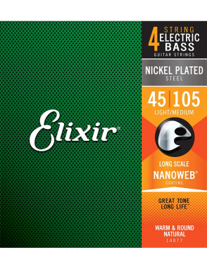 Elixir® Cuerdas Bajo Eléctrico 4 Cuerdas 14077 45-105 Light Medium Nickel Plated Steel NANOWEB®