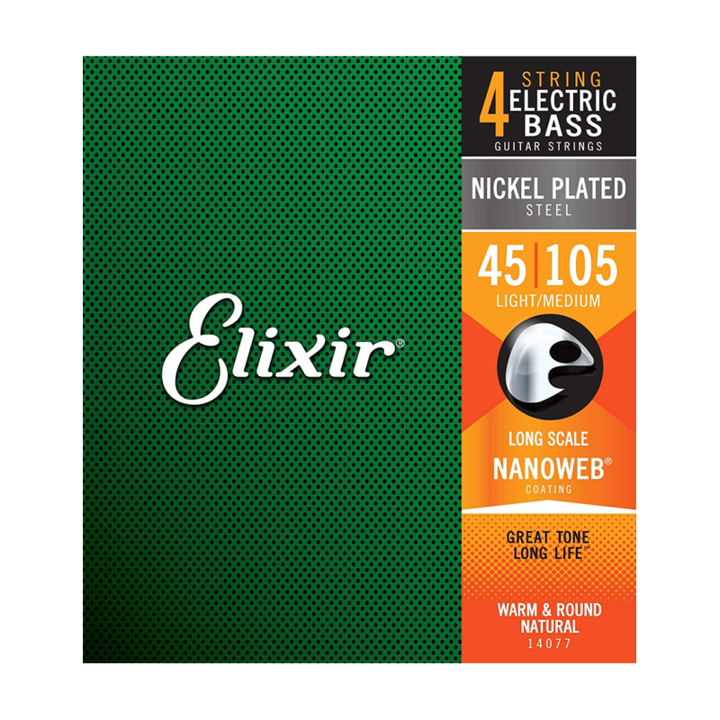 Elixir® Cuerdas Bajo Eléctrico 4 Cuerdas 14077 45-105 Light Medium Nickel Plated Steel NANOWEB®