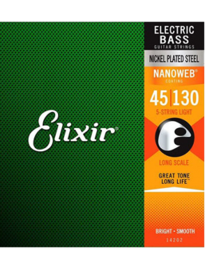 Elixir® Cuerdas Bajo Eléctrico 5 Cuerdas 14202 45-130 Light Nickel Plated Steel NANOWEB®