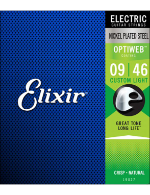 Elixir® Cuerdas Guitarra Eléctrica 6 Cuerdas 19027 9-46 Custom Light Nickel Plated Steel OPTIWEB®
