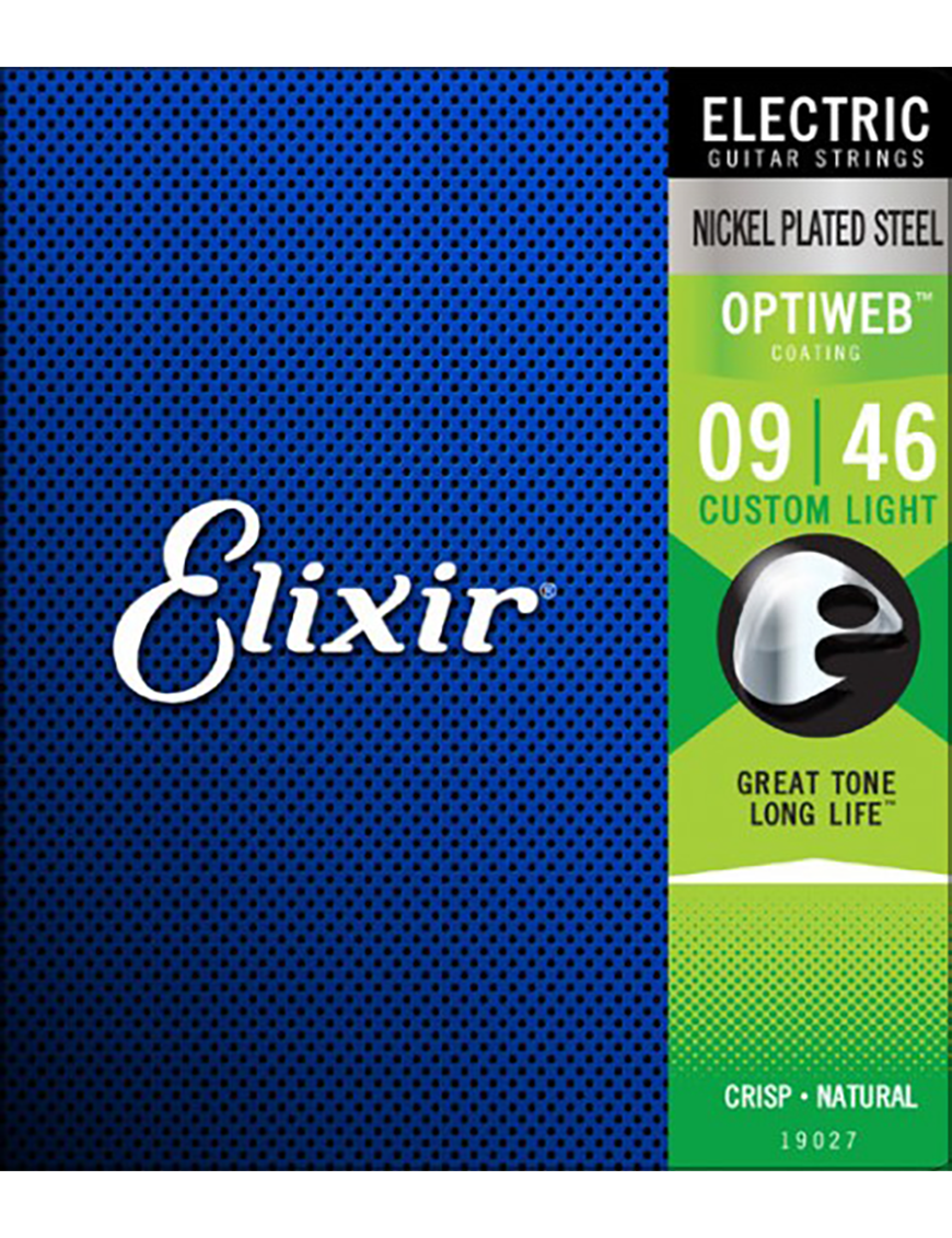 Elixir® Cuerdas Guitarra Eléctrica 6 Cuerdas 19027 9-46 Custom Light Nickel Plated Steel OPTIWEB®