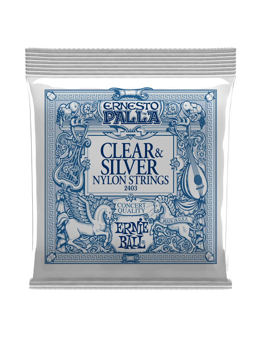 Ernie Ball® 2403 28-42 Ernesto Palla Cuerdas Guitarra Clásica Nylon Tensión Media CLEAR & SILVER