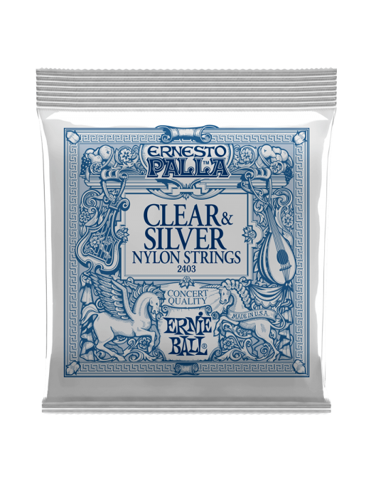 Ernie Ball® 2403 28-42 Ernesto Palla Cuerdas Guitarra Clásica Nylon Tensión Media CLEAR & SILVER