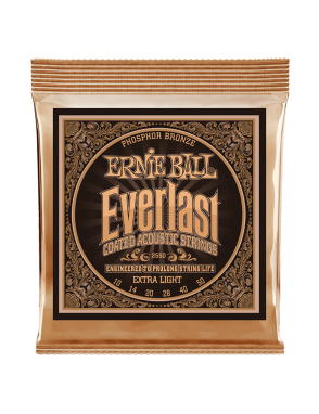 Ernie Ball® 2550 Cuerdas Guitarra Acústica Folk 6 Cuerdas 10-50 Extra Light Coated Everlast PHOSPHOR BRONZE