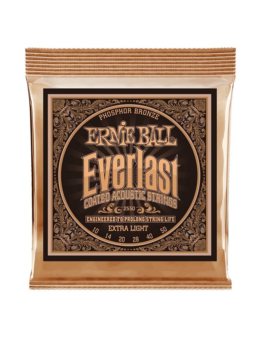 Ernie Ball® 2550 Cuerdas Guitarra Acústica Folk 6 Cuerdas 10-50 Extra Light Coated Everlast PHOSPHOR BRONZE