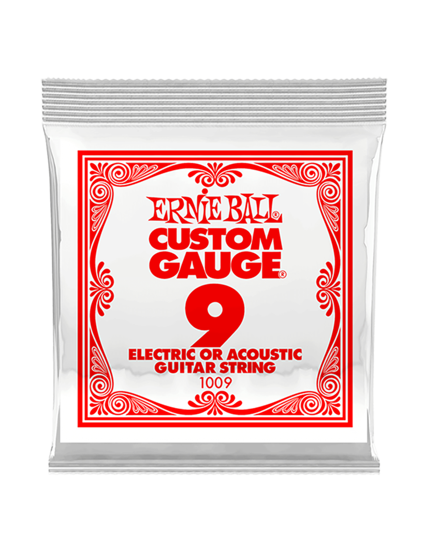 Ernie Ball® 1009 Cuerdas Guitarra Acústica o Eléctrica Plain Steel Custom Gauge® Calibre: .009