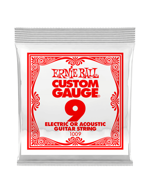 Ernie Ball® 1009 Cuerdas Guitarra Acústica o Eléctrica Plain Steel Custom Gauge® Calibre: .009