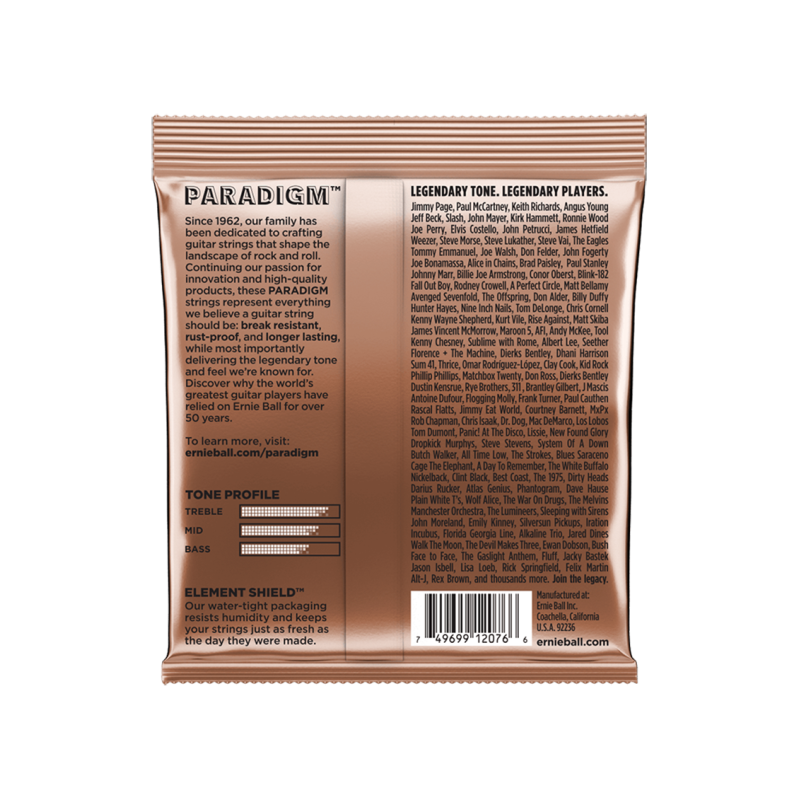 Ernie Ball® 2076 Cuerdas Guitarra Acústica Folk 6 Cuerdas PARADIGM PHOSPHOR BRONZE Medium Light 12-54