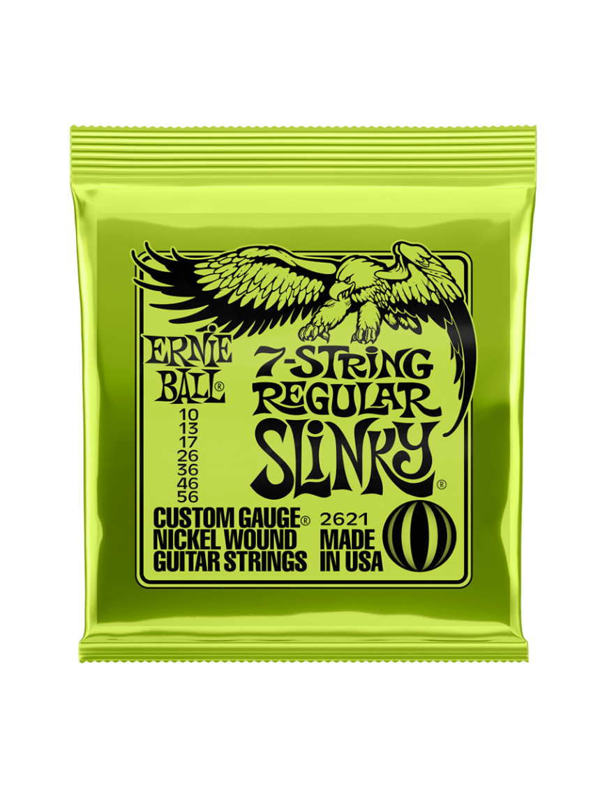 Ernie Ball® 2621 Cuerdas Guitarra Eléctrica 7 Cuerdas Regular SLINKY® NICKEL 10-56