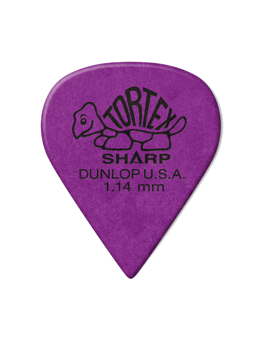 Dunlop® Uñetas Tortex® Sharp 412R Calibre: 1.14 mm Color: Morado Bolsa: 72 Unidades