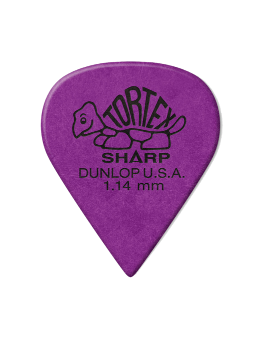 Dunlop® Uñetas Tortex® Sharp 412R Calibre: 1.14 mm Color: Morado Bolsa: 72 Unidades