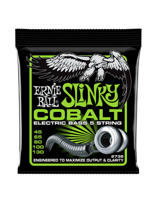 Ernie Ball® 2736 45-130 Cobalt Slinky® Cuerdas Bajo Eléctrico 5 Cuerdas Regular