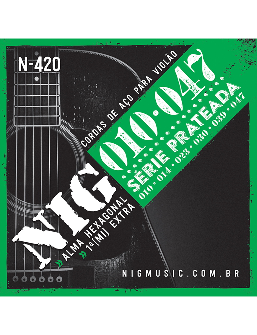 NIG® N-420 Cuerdas Guitarra Acústica Folk 6 Cuerdas 10-47 Silver Extra : 1 Cuerda (1ra) y 1 Uñeta