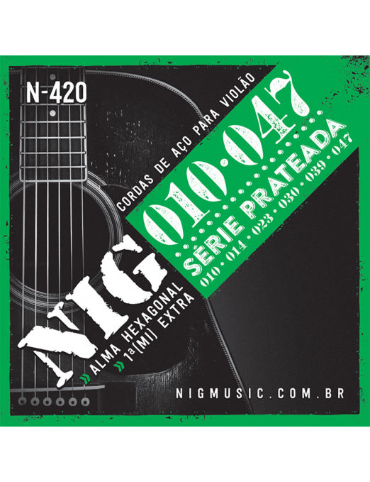 NIG® N-420 Cuerdas Guitarra Acústica Folk 6 Cuerdas 10-47 Silver Extra : 1 Cuerda (1ra) y 1 Uñeta