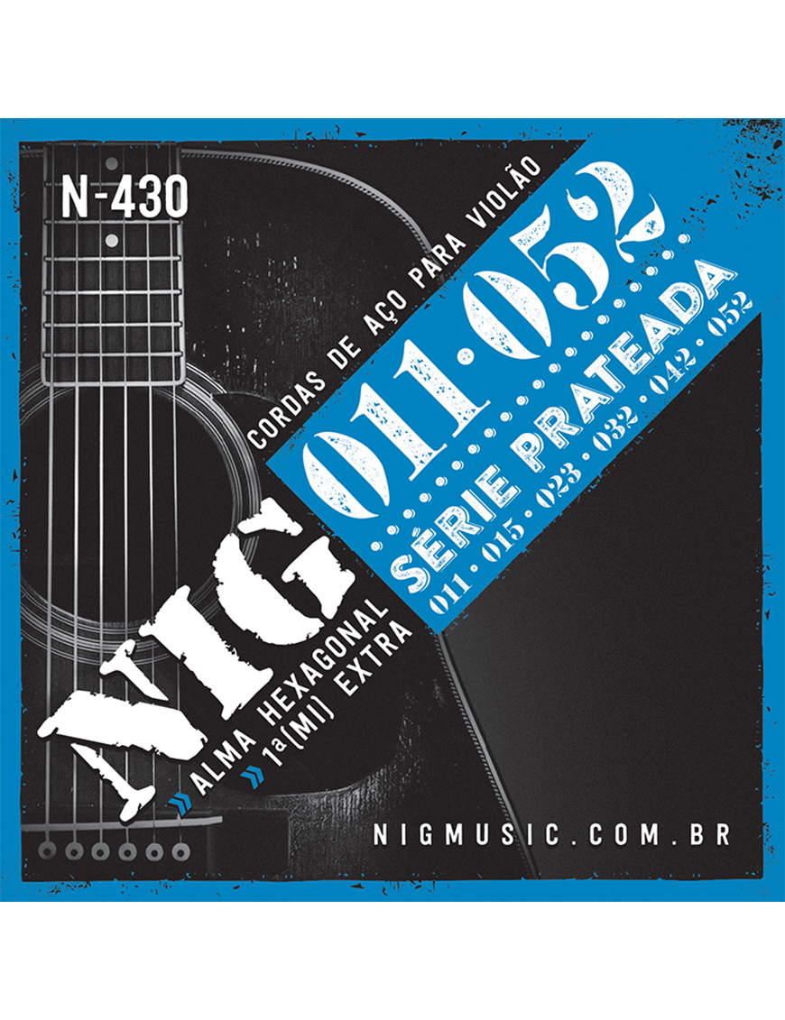 NIG® N-430 Cuerdas Guitarra Acústica Folk 6 Cuerdas 11-52 Silver Extra : 1 Cuerda (1ra) y 1 Uñeta
