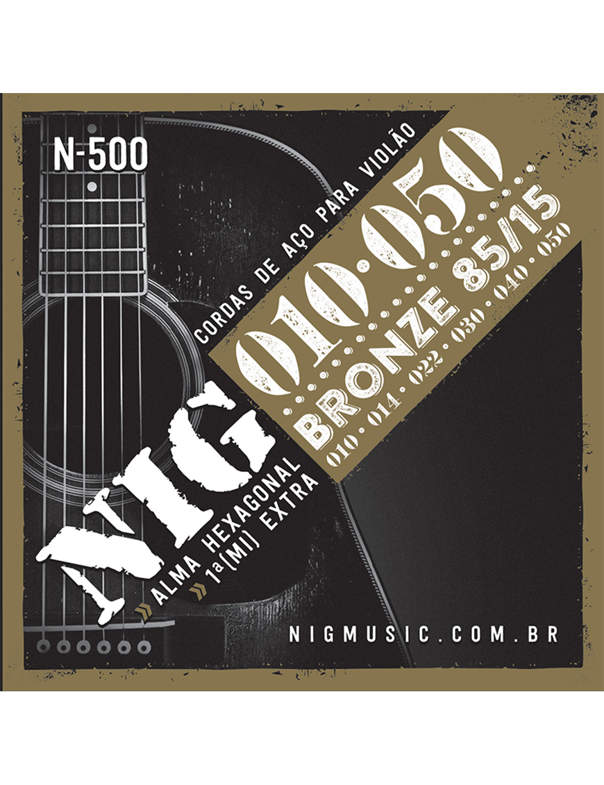 NIG® N-500 Cuerdas Guitarra Acústica Folk 6 Cuerdas 10-50 85/15 Bronze Extra : 1 Cuerda (1ra) y 1 Uñeta