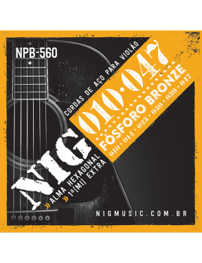 NIG® NPB-560 Cuerdas Guitarra Acústica Folk 6 Cuerdas 10-47 Fósforo Bronze Extra : 1 Cuerda (1ra) y 1 Uñeta
