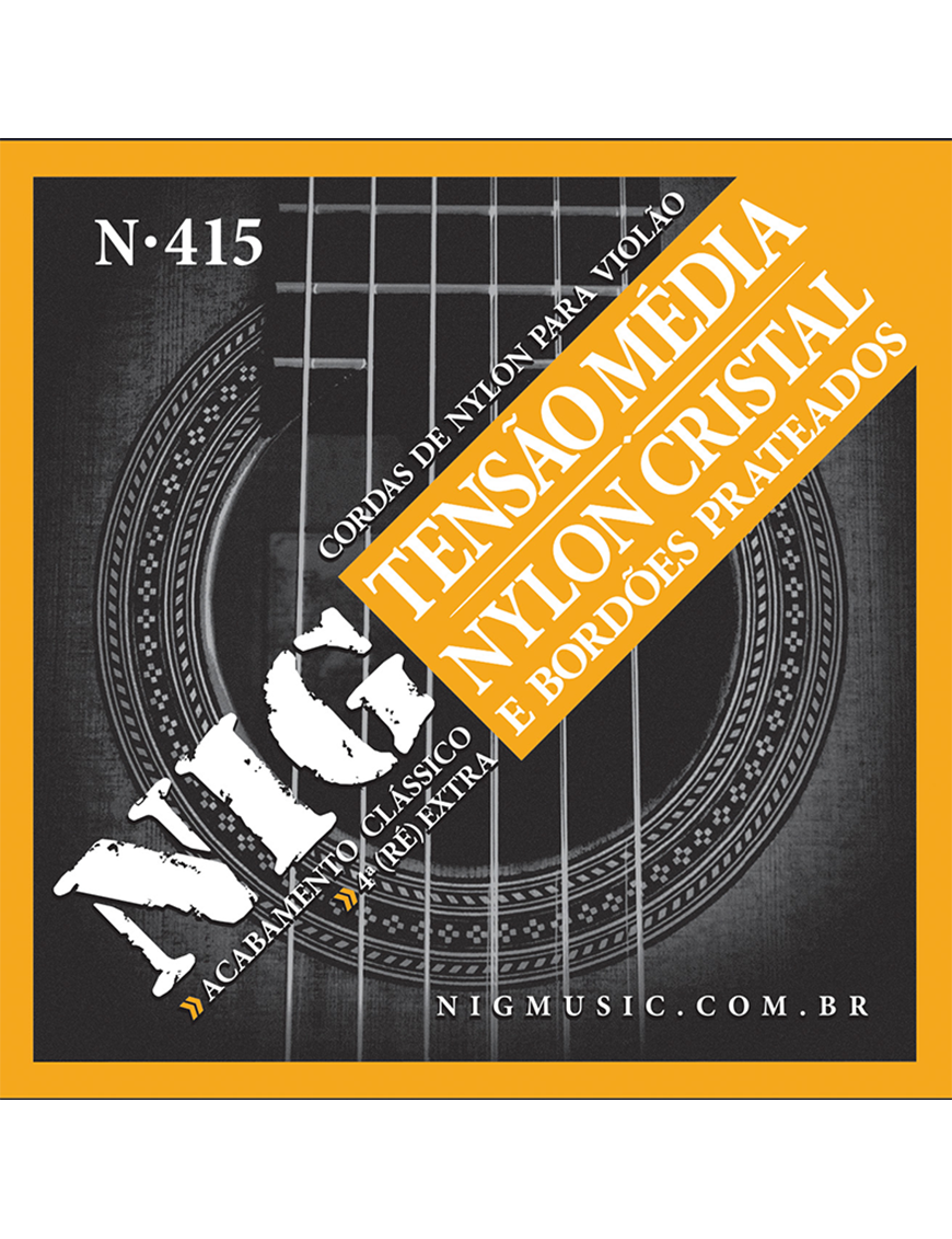 NIG® N-415 Cuerdas Guitarra Clásica Nylon 6 Cuerdas Tensión Media 28-43 Extra : 1 Cuerda (4ta) y 1 Uñeta