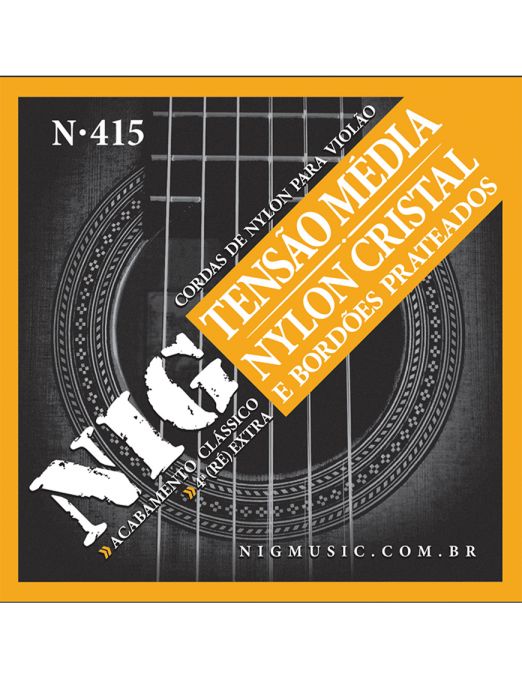 NIG® N-415 Cuerdas Guitarra Clásica Nylon 6 Cuerdas Tensión Media 28-43 Extra : 1 Cuerda (4ta) y 1 Uñeta