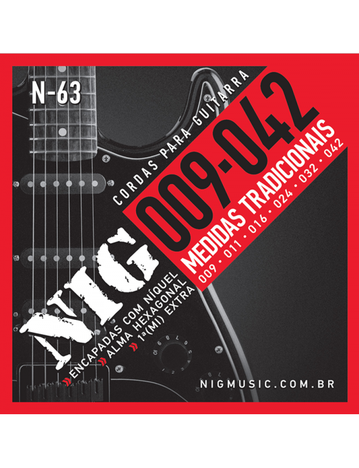 NIG® N-63 Cuerdas Guitarra Eléctrica 6 Cuerdas 9-42 Acero Níquel Extra : 1 Cuerda (1ra) y 1 Uñeta