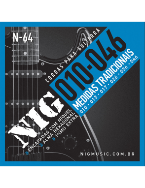NIG® N-64 Cuerdas Guitarra Eléctrica 6 Cuerdas 10-46 Acero Níquel Extra : 1 Cuerda (1ra) y 1 Uñeta
