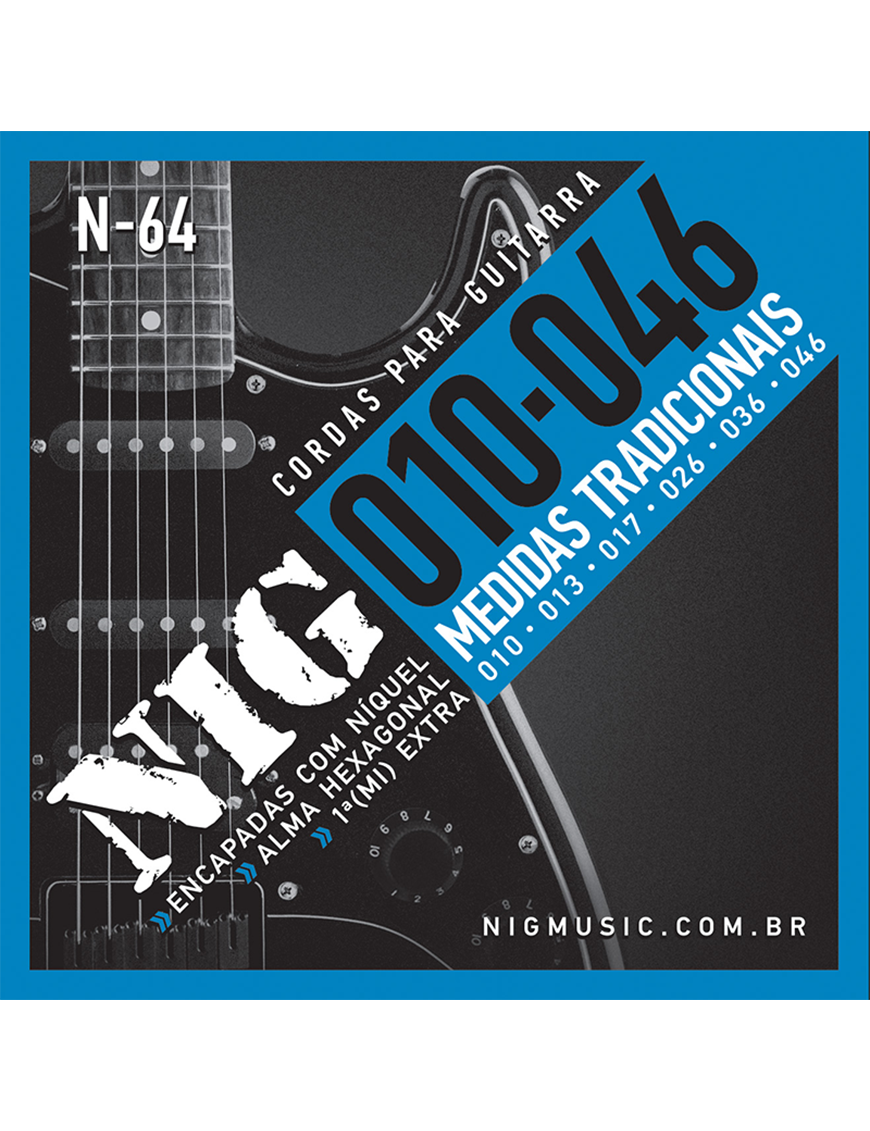 NIG® N-64 Cuerdas Guitarra Eléctrica 6 Cuerdas 10-46 Acero Níquel Extra : 1 Cuerda (1ra) y 1 Uñeta