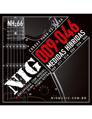 NIG® NH-66 Cuerdas Guitarra Eléctrica 6 Cuerdas 9-46 Acero Níquel Híbrida Extra : 1 Cuerda (1ra) y 1 Uñeta