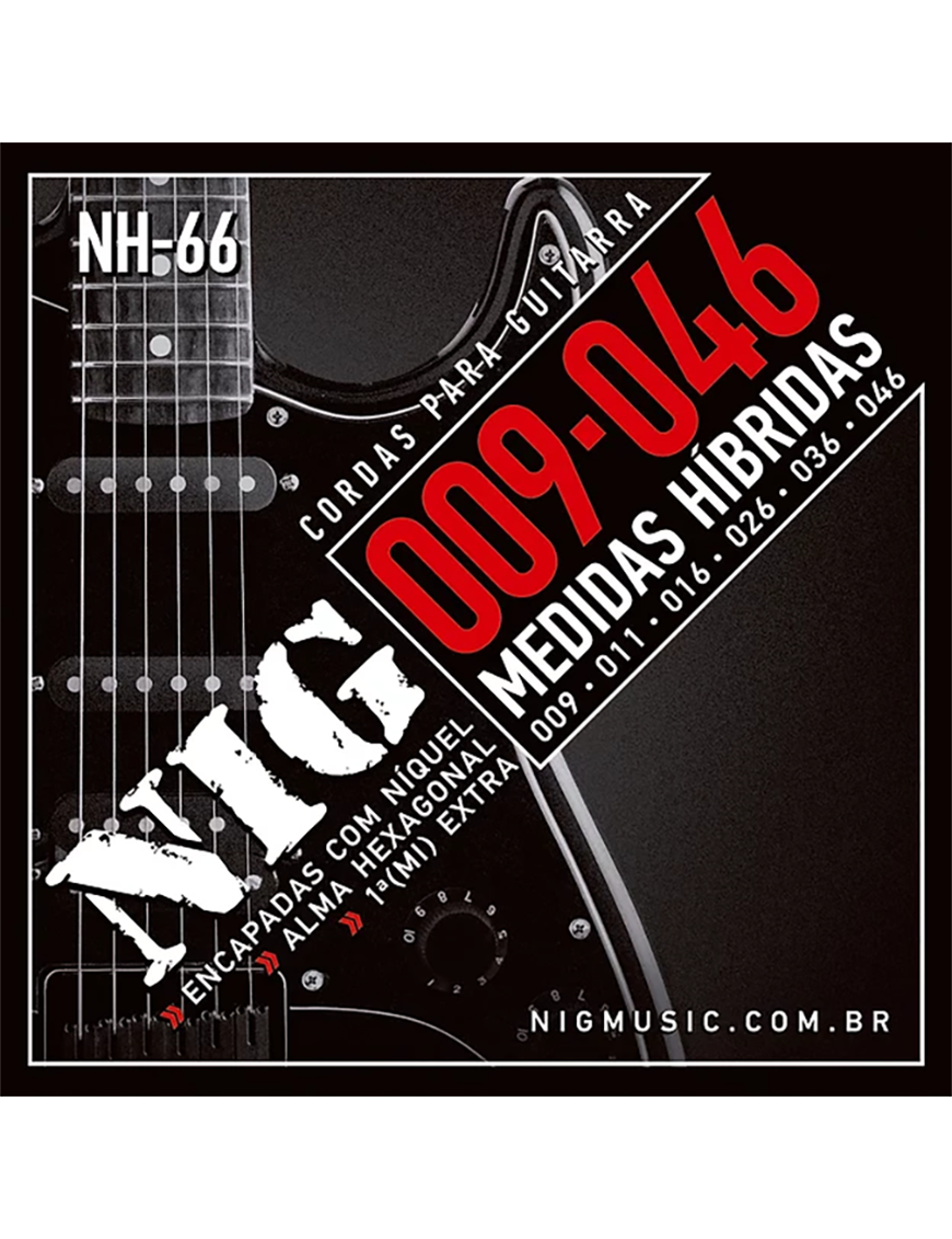NIG® NH-66 Cuerdas Guitarra Eléctrica 6 Cuerdas 9-46 Acero Níquel Híbrida Extra : 1 Cuerda (1ra) y 1 Uñeta