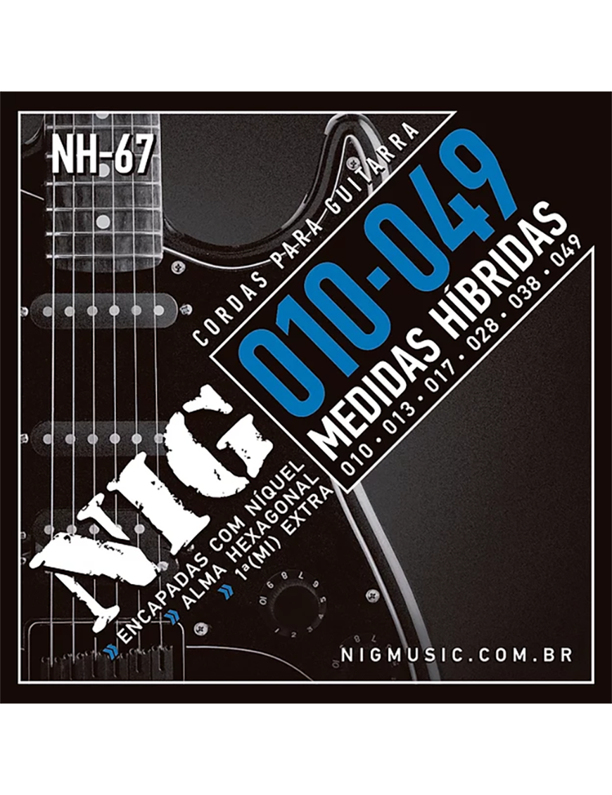 NIG® NH-67 Cuerdas Guitarra Eléctrica 6 Cuerdas 10-49 Acero Níquel Híbrida Extra : 1 Cuerda (1ra) y 1 Uñeta