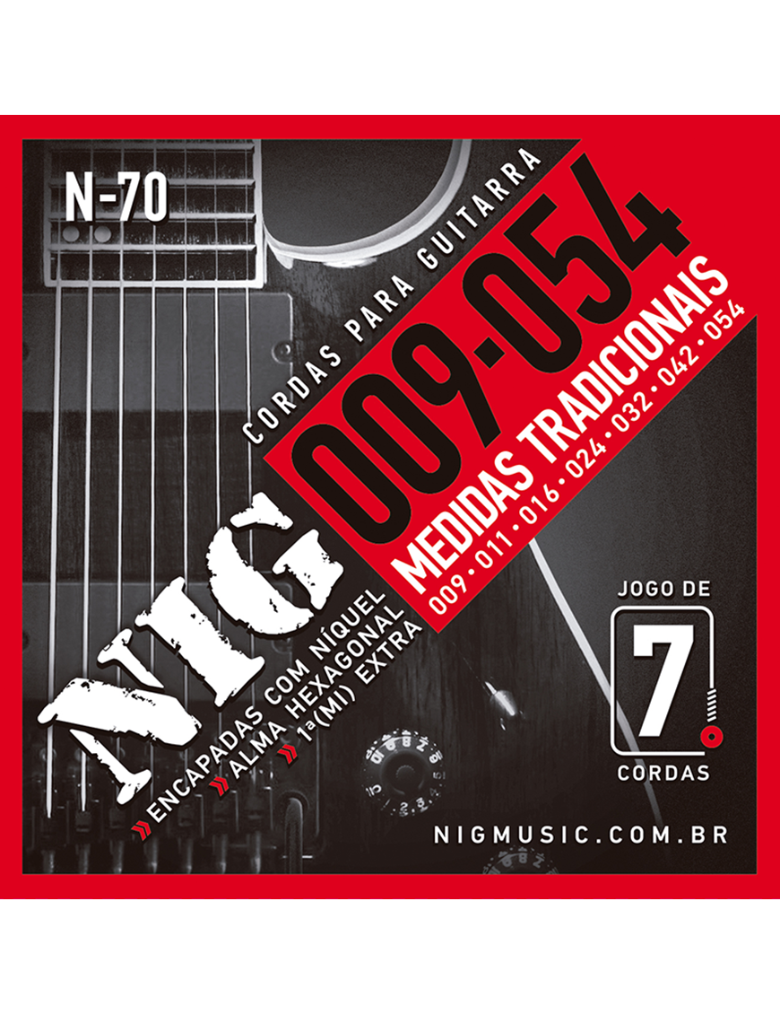 NIG® N-70 Cuerdas Guitarra Eléctrica 7 Cuerdas 9-54 Acero Níquel Extra : 1 Cuerda (1ra) y 1 Uñeta