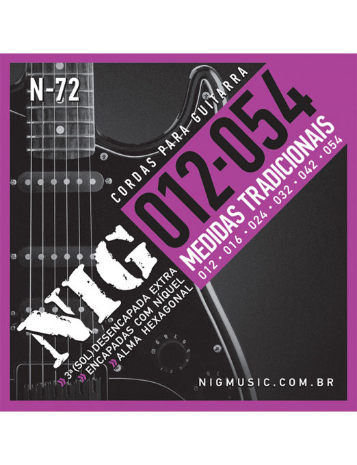 NIG® Cuerdas Guitarra Eléctrica 6 Cuerdas N72 12-54 Acero Níquel