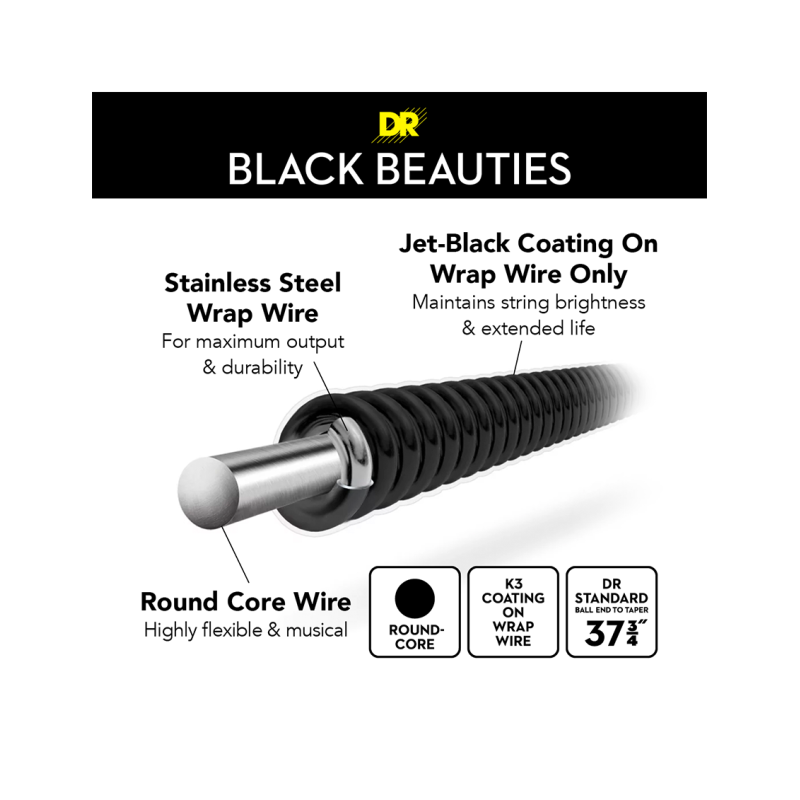 DR BLACK BEAUTIES™ BKB-45 Cuerdas Bajo Eléctrico 4 Cuerdas Recubiertas 45-105 Medium