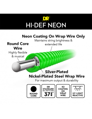DR NEON™ NGB-45 Cuerdas Bajo Eléctrico 4 Cuerdas 45-105 Medium Color: Verde