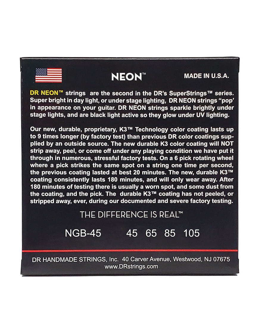 DR NEON™ NGB-45 Cuerdas Bajo Eléctrico 4 Cuerdas 45-105 Medium Color: Verde