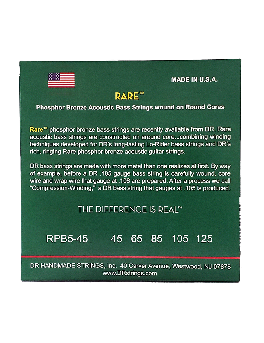 DR RARE™ RPB5-45 Cuerdas Bajo Acústico 5 Cuerdas 45-125 Medium Phosphor Bronze