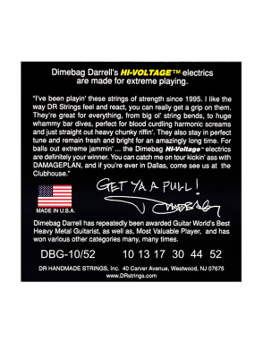 DR Dimebag Darrell Hi-Voltage 10/52 Cuerdas Guitarra Eléctrica 6 Cuerdas 10-52 Big Heavy